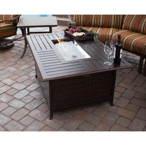 Rectangular Slatted Aluminum Fire Pit With Stainless Steel Propane Burner Fire Pits