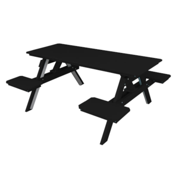 Recycled Plastic ADA Compliant 6&#39; Table w/Attached Benches Table 6ft / Black / Without Umbrella Hole