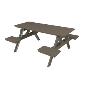 Recycled Plastic ADA Compliant 6' Table w/Attached Benches Table 6ft / Weathered Wood / Without Umbrella Hole