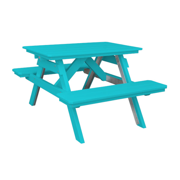 Recycled Plastic Table w/Attached Benches Table 4ft / Aruba Blue / Without Umbrella Hole