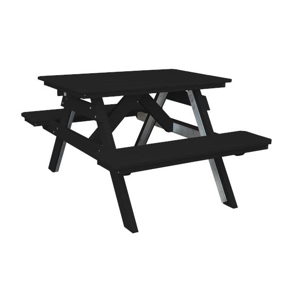 Recycled Plastic Table w/Attached Benches Table 4ft / Black / Without Umbrella Hole