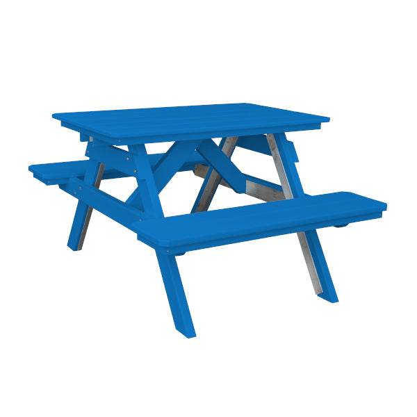 Recycled Plastic Table w/Attached Benches Table 4ft / Blue / Without Umbrella Hole