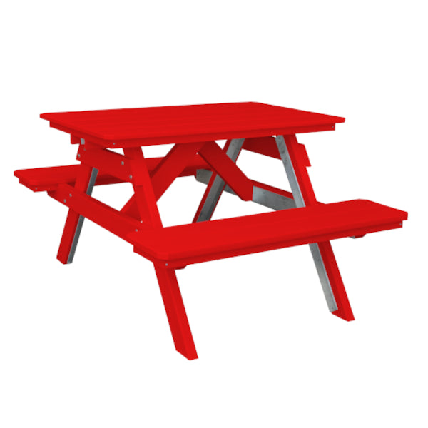 Recycled Plastic Table w/Attached Benches Table 4ft / Bright Red / Without Umbrella Hole