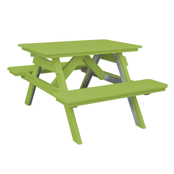 Recycled Plastic Table w/Attached Benches Table 4ft / Tropical Lime / Without Umbrella Hole
