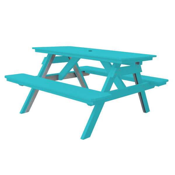 Recycled Plastic Table w/Attached Benches Table 5ft / Aruba Blue / Include Standard Size Umbrella Hole