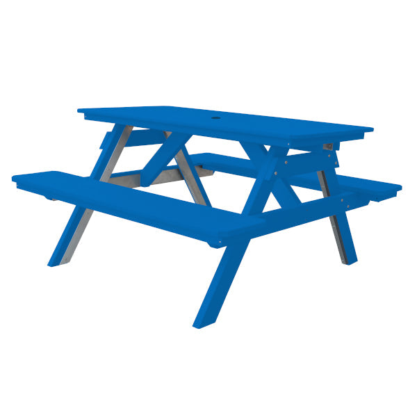 Recycled Plastic Table w/Attached Benches Table 5ft / Blue / Include Standard Size Umbrella Hole