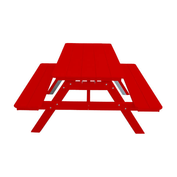 Recycled Plastic Table w/Attached Benches Table 5ft / Bright Red / Without Umbrella Hole