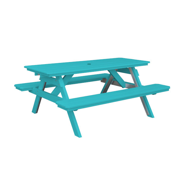 Recycled Plastic Table w/Attached Benches Table 6ft / Aruba Blue / Include Standard Size Umbrella Hole