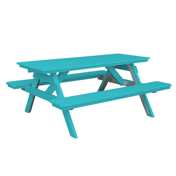 Recycled Plastic Table w/Attached Benches Table 6ft / Aruba Blue / Without Umbrella Hole