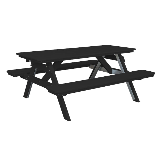 Recycled Plastic Table w/Attached Benches Table 6ft / Black / Without Umbrella Hole