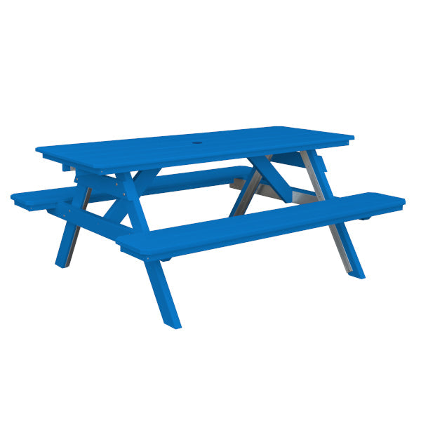 Recycled Plastic Table w/Attached Benches Table 6ft / Blue / Include Standard Size Umbrella Hole