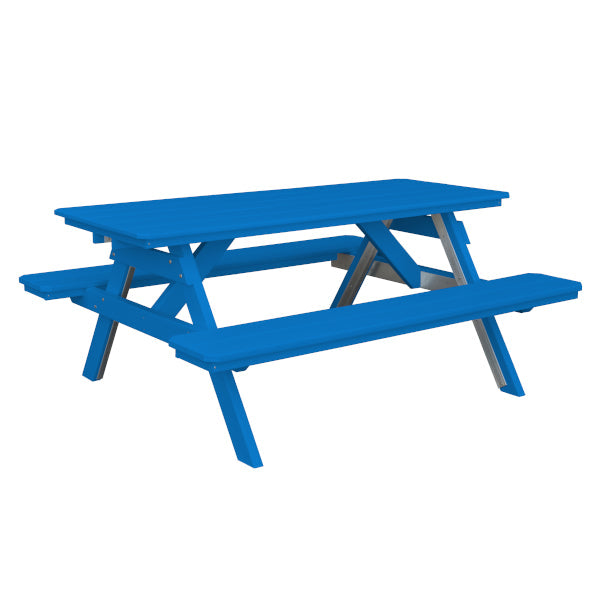 Recycled Plastic Table w/Attached Benches Table 6ft / Blue / Without Umbrella Hole