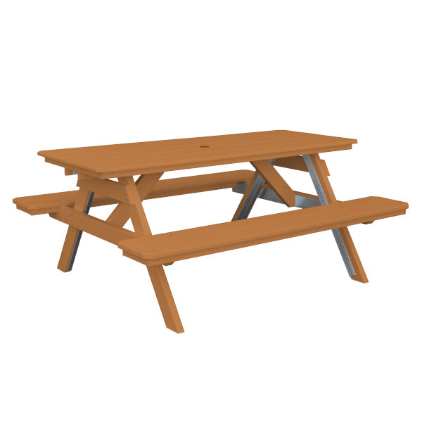 Recycled Plastic Table w/Attached Benches Table 6ft / Cedar / Include Standard Size Umbrella Hole