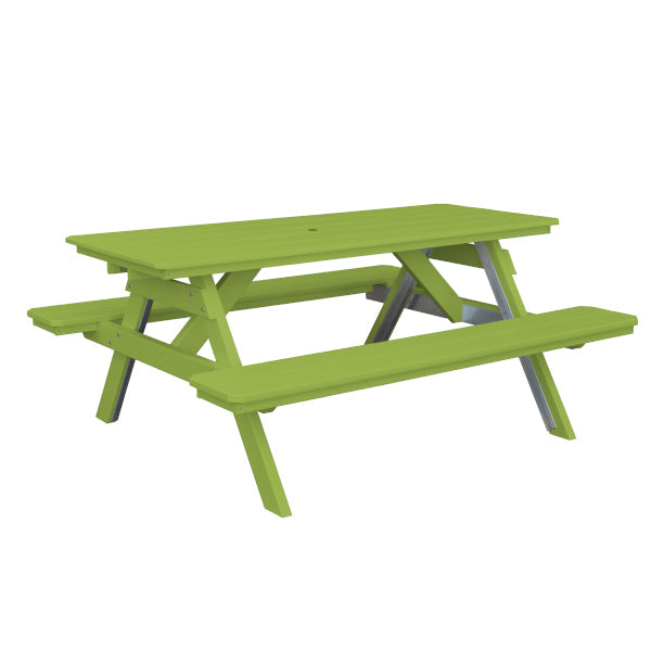 Recycled Plastic Table w/Attached Benches Table 6ft / Tropical Lime / Include Standard Size Umbrella Hole