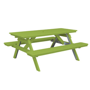 Recycled Plastic Table w/Attached Benches Table 6ft / Tropical Lime / Include Standard Size Umbrella Hole