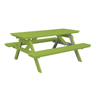 Recycled Plastic Table w/Attached Benches Table 6ft / Tropical Lime / Without Umbrella Hole