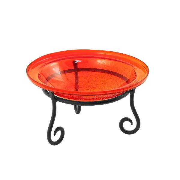 Red Crackle Glass Birdbath Bowl Birdbath Bowl 12 inch / Birdbath with Short Stand