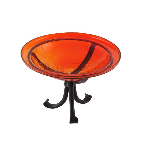 Red Crackle Glass Birdbath Bowl Birdbath Bowl 12 inch / Birdbath with Tripod Stand Bracket