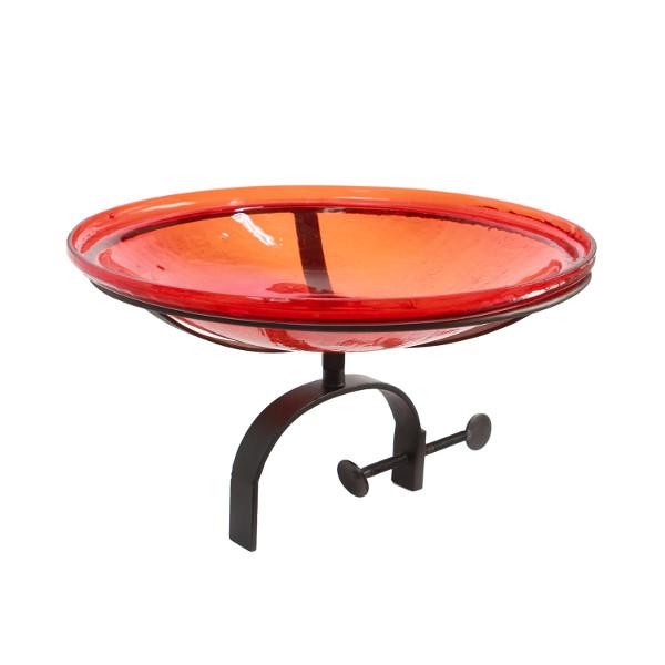 Red Crackle Glass Birdbath Bowl Birdbath Bowl 14 inch / Birdbath with Over Rail Bracket