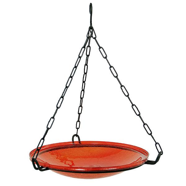 Red Crackle Glass Birdbath Bowl Birdbath Bowl 14 inch / Hanging Birdbath