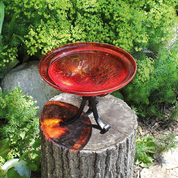 Red Crackle Glass Birdbath Bowl Birdbath Bowl
