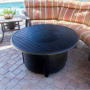 Round Slatted Extruded Aluminum Fire Pit In Black Fire Pits