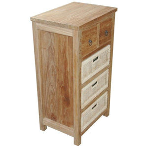 Safari Occasional Table With Drawer And Rattan Baskets Storage Box