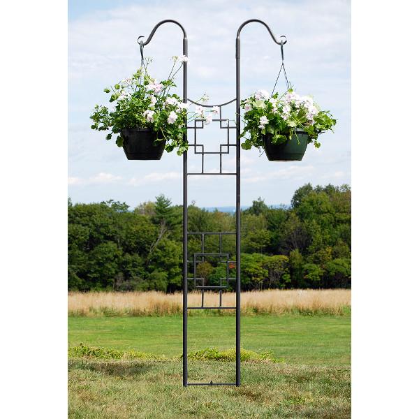 wrought iron hanging plant pole Achla Square-on-Squares Double Pole Trellis