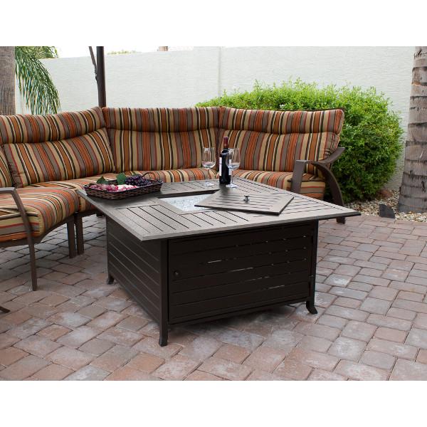 Square Slatted Extruded Aluminum Fire Pit In Bronze Fire Pits