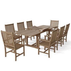 Teak Bahama Wilshire Armchair 9-Pieces Extension Dining Set Dining Set