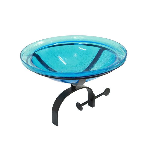 Teal Crackle Glass Birdbath Bowl Birdbath Bowl 12 inch / Birdbath with Over Rail Bracket