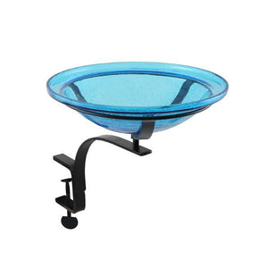 Teal Crackle Glass Birdbath Bowl Birdbath Bowl 12 inch / Birdbath with Rail Mount Bracket