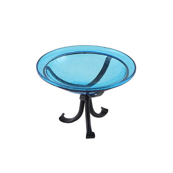 Teal Crackle Glass Birdbath Bowl Birdbath Bowl 12 inch / Birdbath with Short Stand