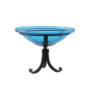Teal Crackle Glass Birdbath Bowl Birdbath Bowl 12 inch / Birdbath with Tripod Stand