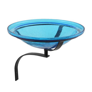 Teal Crackle Glass Birdbath Bowl Birdbath Bowl 12 inch / Birdbath with Wall Mount Bracket