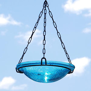 Teal Crackle Glass Birdbath Bowl Birdbath Bowl 12 inch / Hanging Birdbath