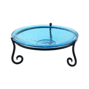 Teal Crackle Glass Birdbath Bowl Birdbath Bowl 14 inch / Birdbath with Over Rail Bracket