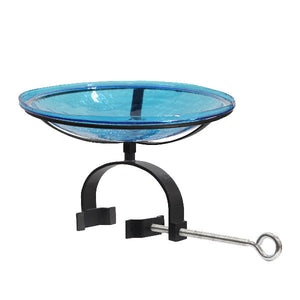 Teal Crackle Glass Birdbath Bowl Birdbath Bowl 14 inch / Birdbath with Over Rail Bracket