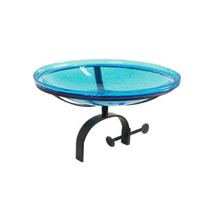 Teal Crackle Glass Birdbath Bowl Birdbath Bowl 14 inch / Birdbath with Rail Mount Bracket