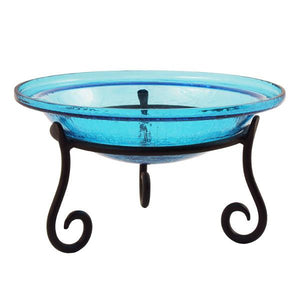 Teal Crackle Glass Birdbath Bowl Birdbath Bowl 14 inch / Bowl