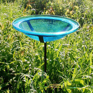 Teal Crackle Glass Birdbath Bowl Birdbath Bowl