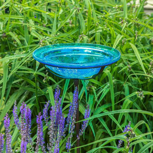 Teal Crackle Glass Birdbath Bowl Birdbath Bowl
