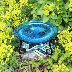 Teal Crackle Glass Birdbath Bowl Birdbath Bowl
