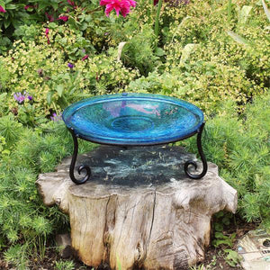 Teal Crackle Glass Birdbath Bowl Birdbath Bowl