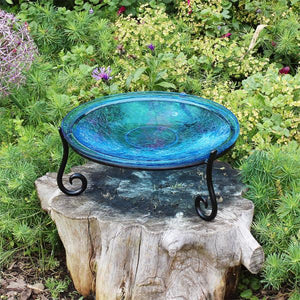 Teal Crackle Glass Birdbath Bowl Birdbath Bowl
