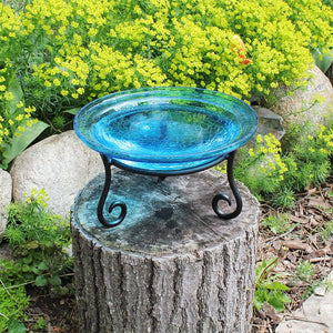 Teal Crackle Glass Birdbath Bowl Birdbath Bowl