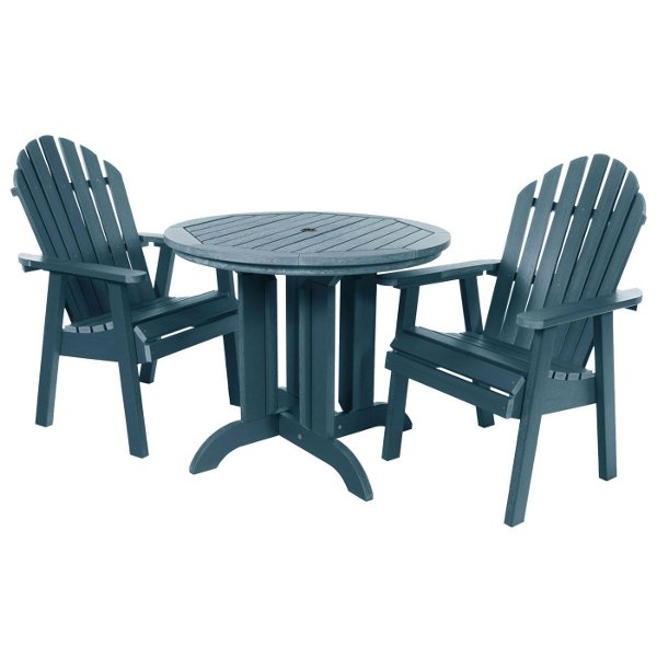 The Sequoia Professional Commercial Grade 3 Pc Muskoka Adirondack Bistro Dining Set with 36” Table Dining Set Nantucket Blue