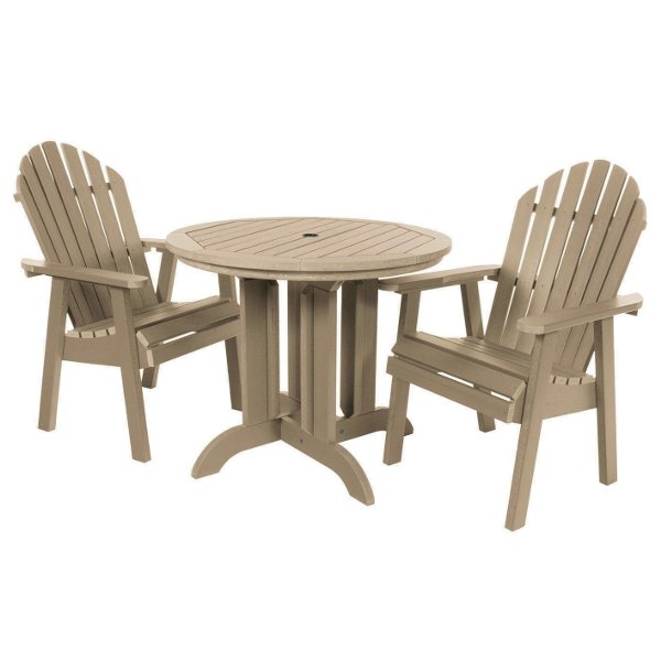 The Sequoia Professional Commercial Grade 3 Pc Muskoka Adirondack Bistro Dining Set with 36” Table Dining Set Tuscan Taupe