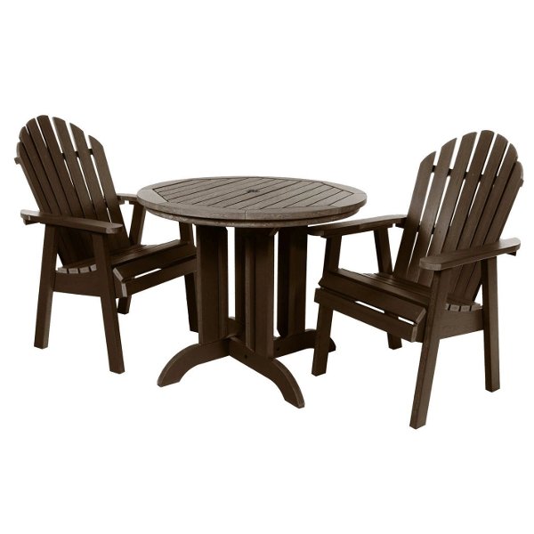 The Sequoia Professional Commercial Grade 3 Pc Muskoka Adirondack Bistro Dining Set with 36” Table Dining Set Weathered Acorn