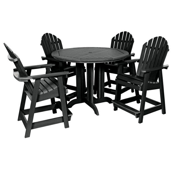 The Sequoia Professional Commercial Grade 5 Pc Muskoka Adirondack Dining Set in Counter Height with 48” Table Dining Set Black